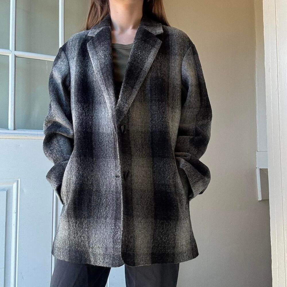 Madewell Plaid Check Wool Oversized Jacket Grey Black NWT XS